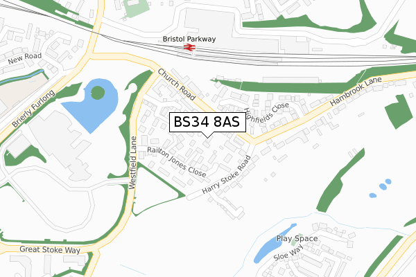 BS34 8AS map - large scale - OS Open Zoomstack (Ordnance Survey)