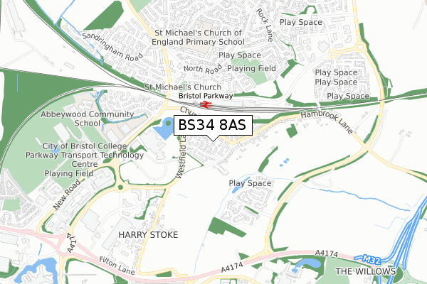 BS34 8AS map - small scale - OS Open Zoomstack (Ordnance Survey)