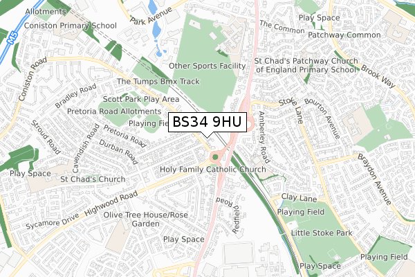 BS34 9HU map - small scale - OS Open Zoomstack (Ordnance Survey) BS34 9HU map - small scale - OS Open Zoomstack (Ordnance Survey)