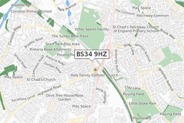 BS34 9HZ map - small scale - OS Open Zoomstack (Ordnance Survey)