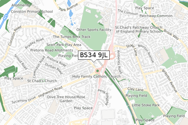 BS34 9JL map - small scale - OS Open Zoomstack (Ordnance Survey)