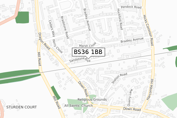 BS36 1BB map - large scale - OS Open Zoomstack (Ordnance Survey)