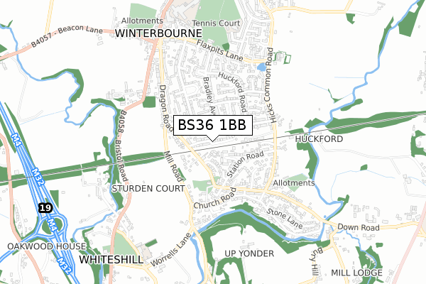 BS36 1BB map - small scale - OS Open Zoomstack (Ordnance Survey)