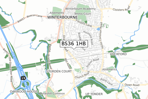 BS36 1HB map - small scale - OS Open Zoomstack (Ordnance Survey)