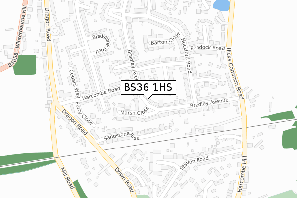 BS36 1HS map - large scale - OS Open Zoomstack (Ordnance Survey)