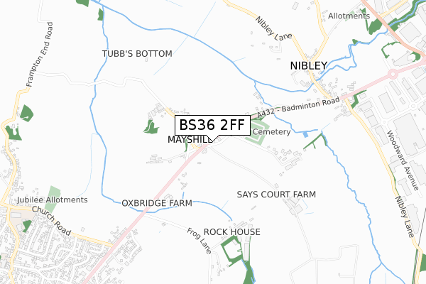 BS36 2FF map - small scale - OS Open Zoomstack (Ordnance Survey)