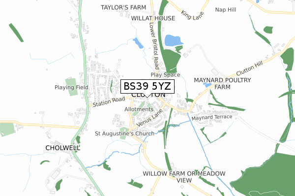 BS39 5YZ map - small scale - OS Open Zoomstack (Ordnance Survey)