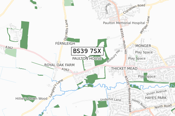BS39 7SX map - small scale - OS Open Zoomstack (Ordnance Survey) BS39 7SX map - small scale - OS Open Zoomstack (Ordnance Survey)