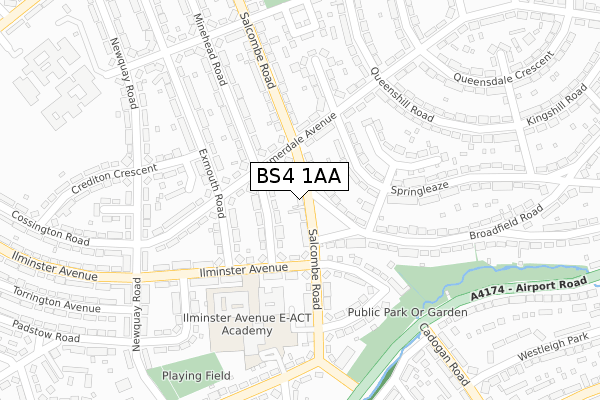 BS4 1AA map - large scale - OS Open Zoomstack (Ordnance Survey)