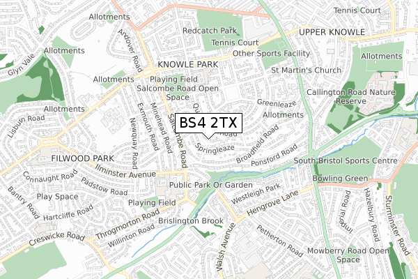 BS4 2TX map - small scale - OS Open Zoomstack (Ordnance Survey)