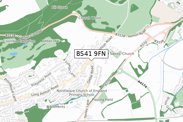 BS41 9FN map - small scale - OS Open Zoomstack (Ordnance Survey) BS41 9FN map - small scale - OS Open Zoomstack (Ordnance Survey)