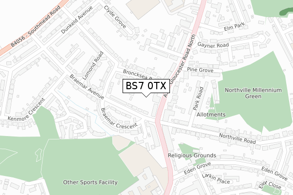 BS7 0TX map - large scale - OS Open Zoomstack (Ordnance Survey)
