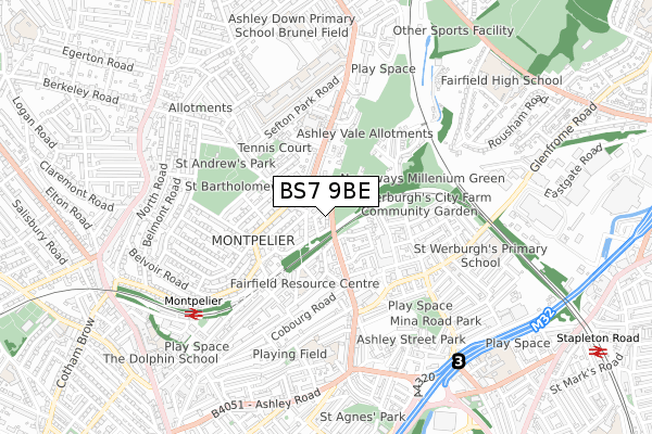 BS7 9BE map - small scale - OS Open Zoomstack (Ordnance Survey)