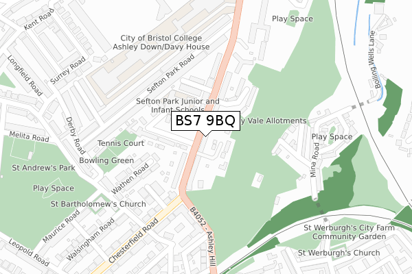 BS7 9BQ map - large scale - OS Open Zoomstack (Ordnance Survey)