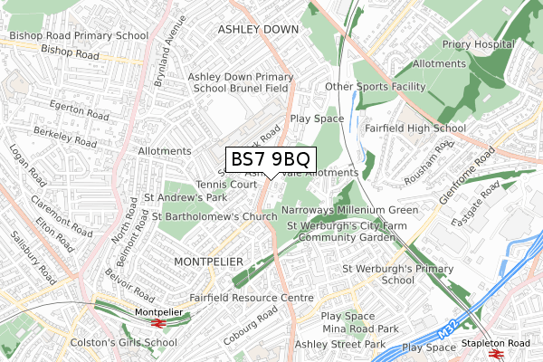 BS7 9BQ map - small scale - OS Open Zoomstack (Ordnance Survey)