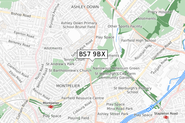 BS7 9BX map - small scale - OS Open Zoomstack (Ordnance Survey)