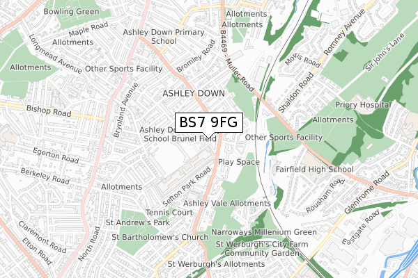 BS7 9FG map - small scale - OS Open Zoomstack (Ordnance Survey)