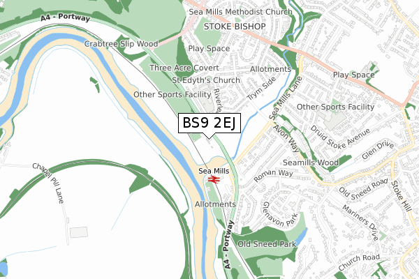 BS9 2EJ map - small scale - OS Open Zoomstack (Ordnance Survey)