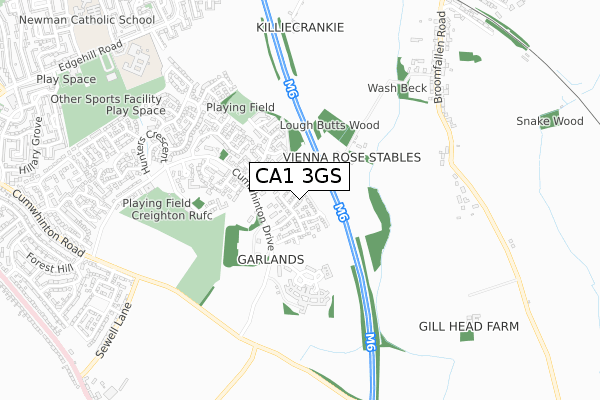 CA1 3GS map - small scale - OS Open Zoomstack (Ordnance Survey)