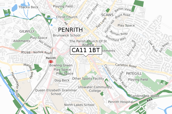 CA11 1BT map - small scale - OS Open Zoomstack (Ordnance Survey)