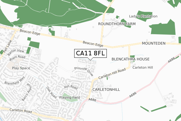 CA11 8FL map - small scale - OS Open Zoomstack (Ordnance Survey)