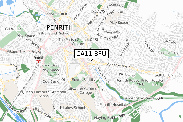 CA11 8FU map - small scale - OS Open Zoomstack (Ordnance Survey)