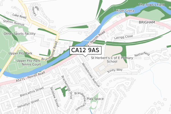 CA12 9AS map - large scale - OS Open Zoomstack (Ordnance Survey)