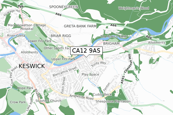 CA12 9AS map - small scale - OS Open Zoomstack (Ordnance Survey)