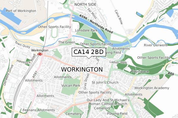 CA14 2BD map - small scale - OS Open Zoomstack (Ordnance Survey)