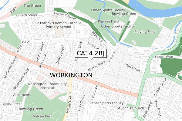 CA14 2BJ map - large scale - OS Open Zoomstack (Ordnance Survey)