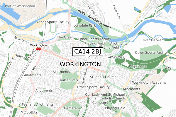 CA14 2BJ map - small scale - OS Open Zoomstack (Ordnance Survey)