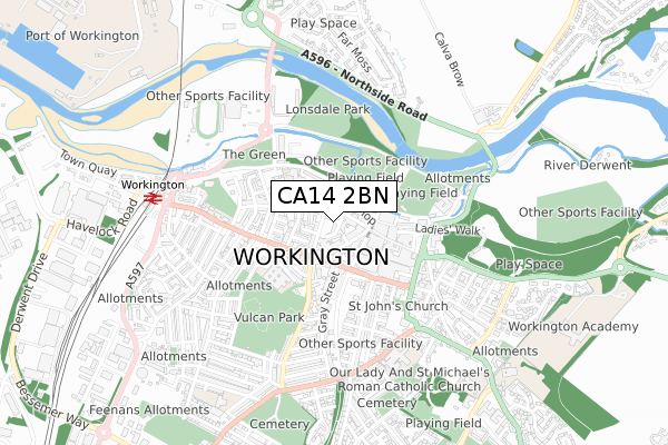 CA14 2BN map - small scale - OS Open Zoomstack (Ordnance Survey)
