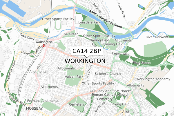 CA14 2BP map - small scale - OS Open Zoomstack (Ordnance Survey)