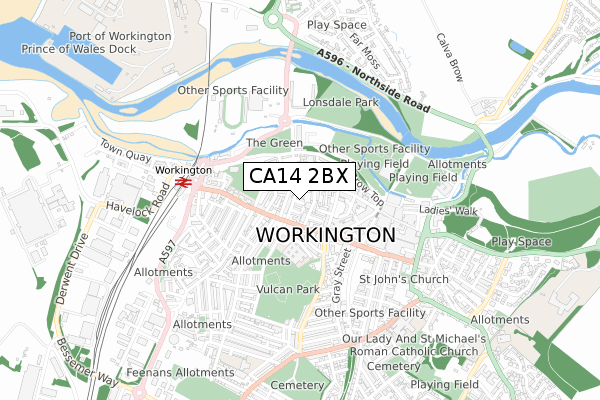 CA14 2BX map - small scale - OS Open Zoomstack (Ordnance Survey)