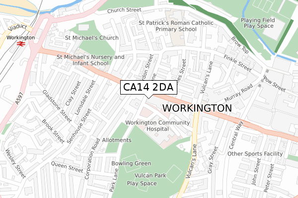 CA14 2DA map - large scale - OS Open Zoomstack (Ordnance Survey)