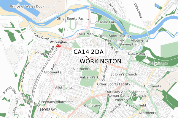 CA14 2DA map - small scale - OS Open Zoomstack (Ordnance Survey)