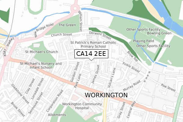 CA14 2EE map - large scale - OS Open Zoomstack (Ordnance Survey)