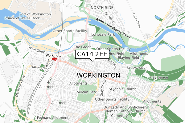 CA14 2EE map - small scale - OS Open Zoomstack (Ordnance Survey)