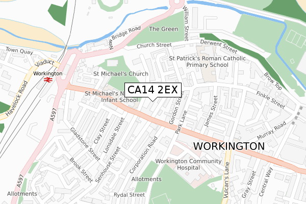 CA14 2EX map - large scale - OS Open Zoomstack (Ordnance Survey)