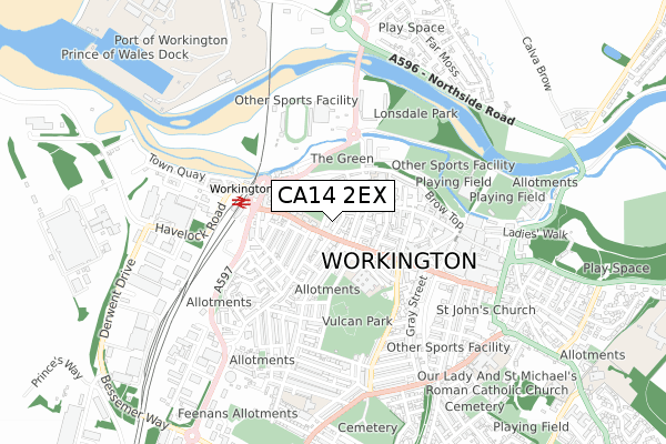 CA14 2EX map - small scale - OS Open Zoomstack (Ordnance Survey)