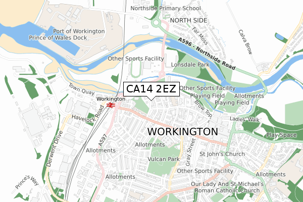 CA14 2EZ map - small scale - OS Open Zoomstack (Ordnance Survey)
