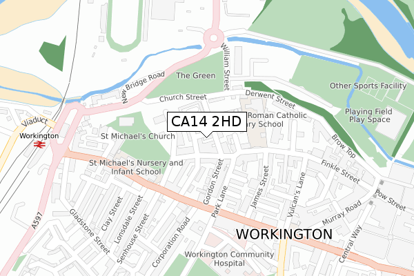 CA14 2HD map - large scale - OS Open Zoomstack (Ordnance Survey)