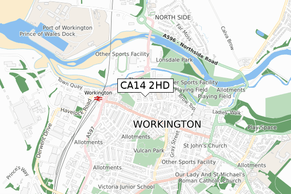 CA14 2HD map - small scale - OS Open Zoomstack (Ordnance Survey)