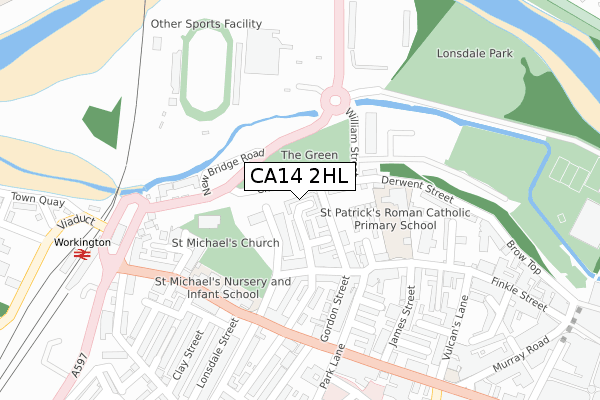 CA14 2HL map - large scale - OS Open Zoomstack (Ordnance Survey)