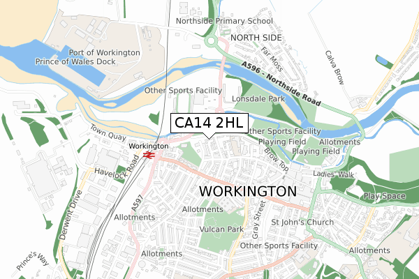 CA14 2HL map - small scale - OS Open Zoomstack (Ordnance Survey)