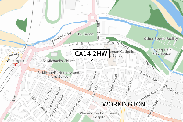 CA14 2HW map - large scale - OS Open Zoomstack (Ordnance Survey)