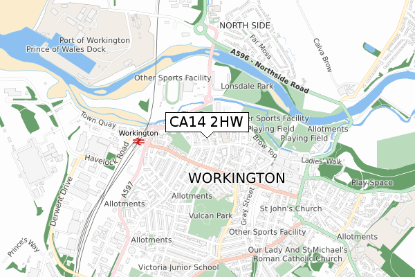 CA14 2HW map - small scale - OS Open Zoomstack (Ordnance Survey)