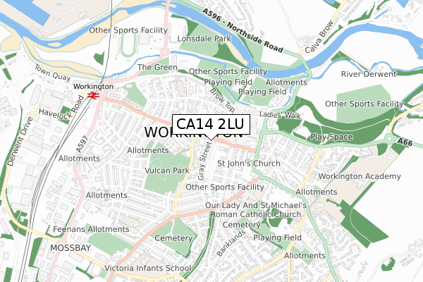 CA14 2LU map - small scale - OS Open Zoomstack (Ordnance Survey)