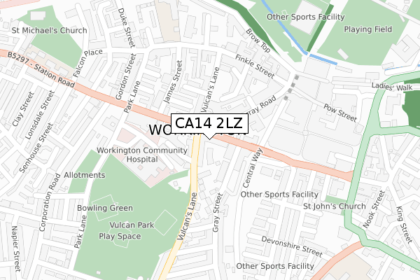 CA14 2LZ map - large scale - OS Open Zoomstack (Ordnance Survey)