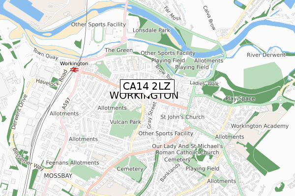 CA14 2LZ map - small scale - OS Open Zoomstack (Ordnance Survey)